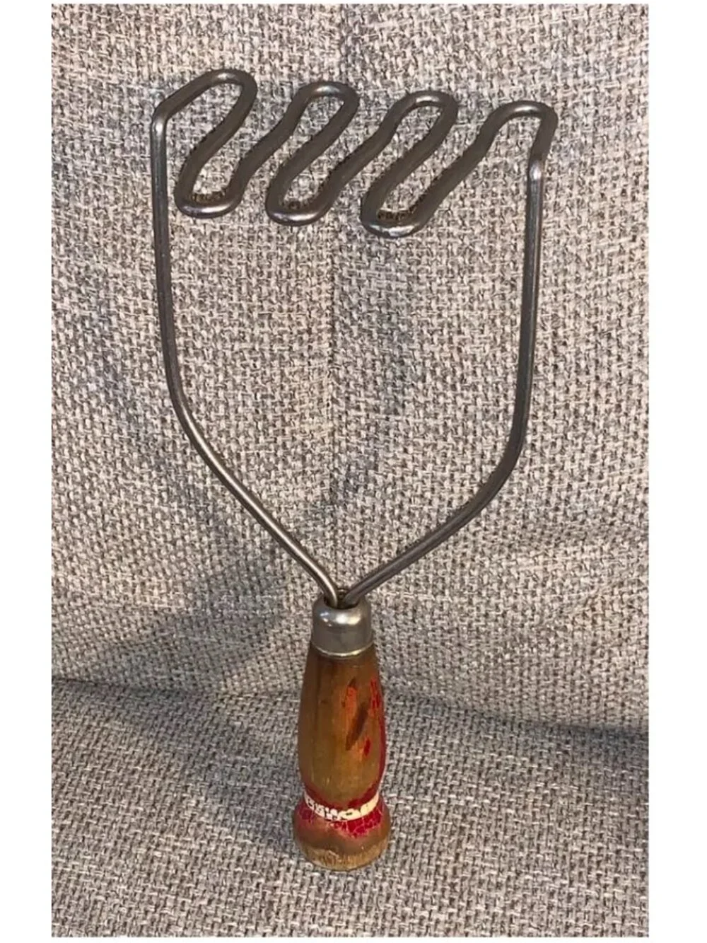 Vintage Stainless Steel Wire Potato Masher Utensil w/ Wooden Handle